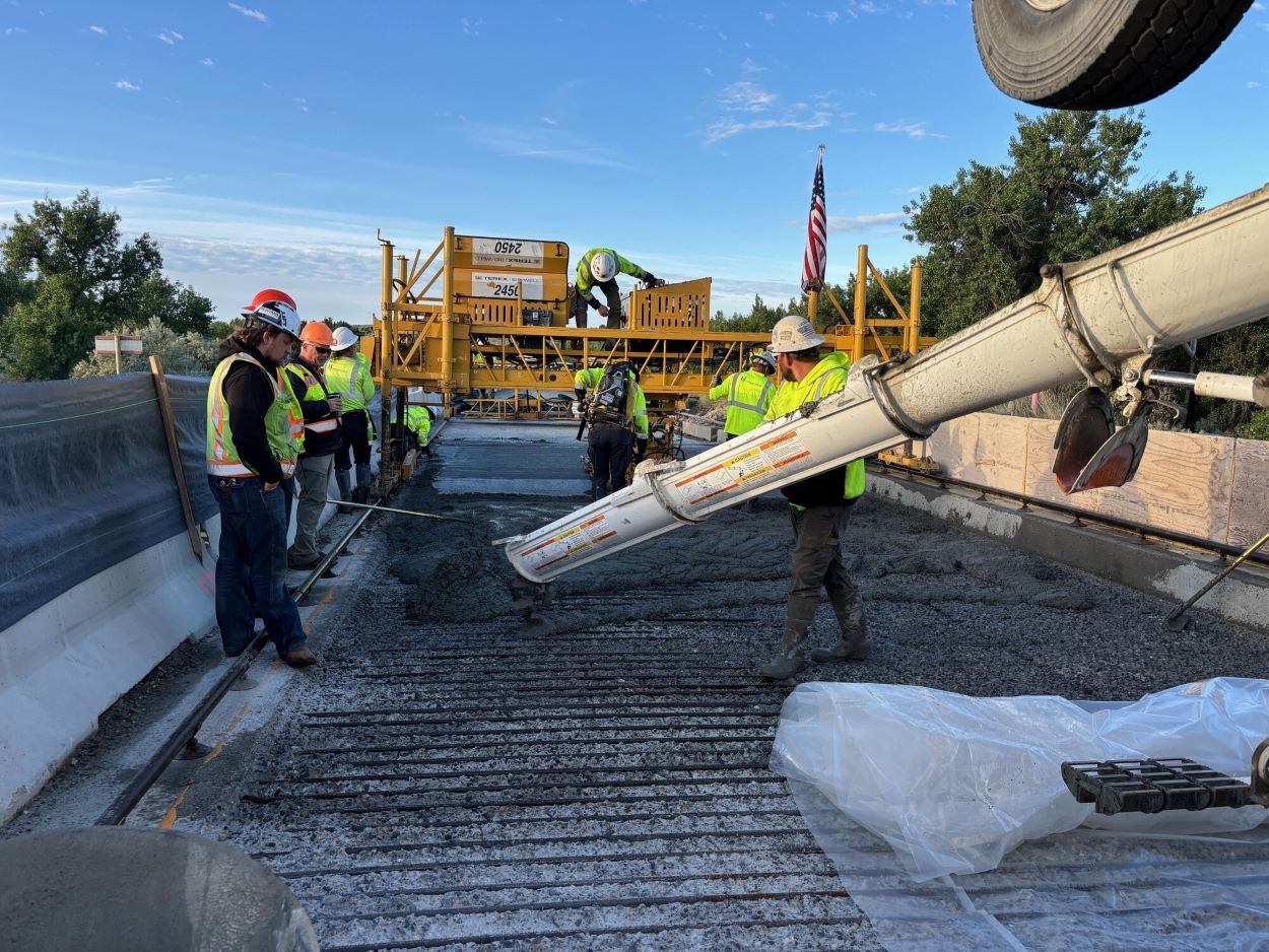 pouring concrete bridge deck