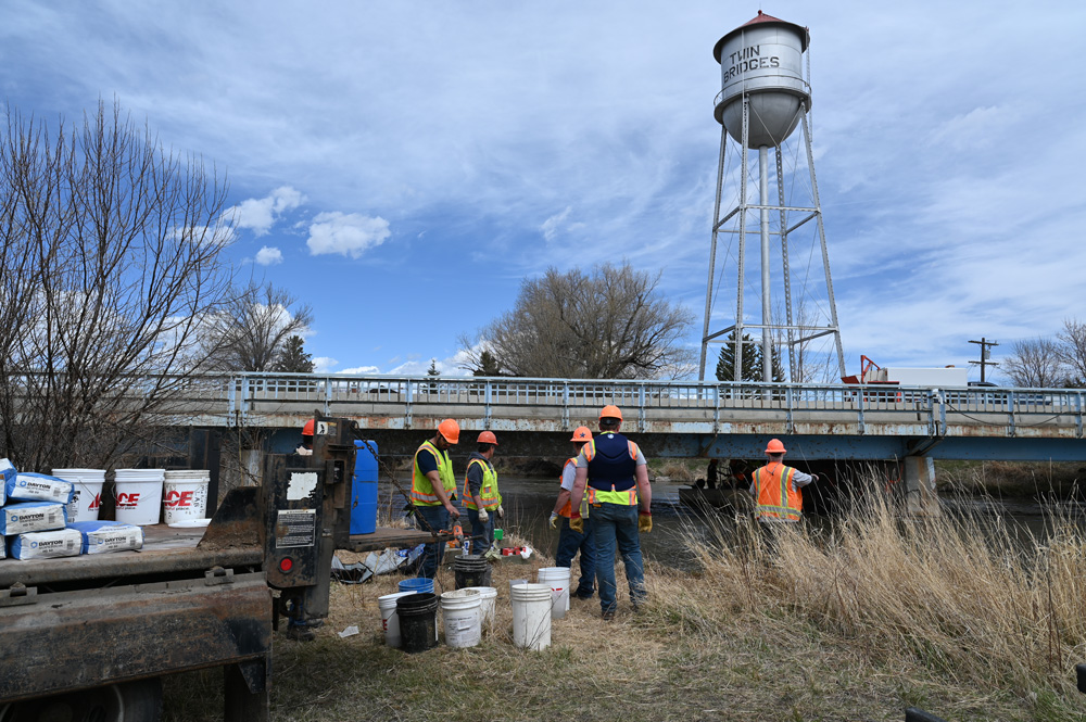 Team MDT working at the MT 41 bridge site near Twin Bridges, Mont. on Friday, April 12, 2024