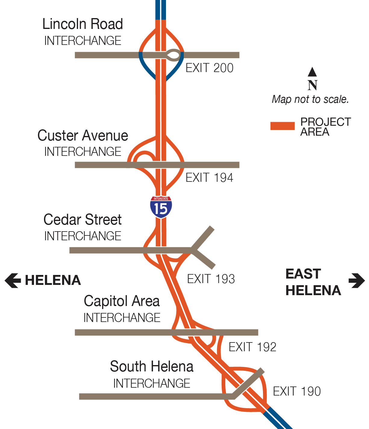 Map showing project area, which includes 11 miles of I-15 near Helena.