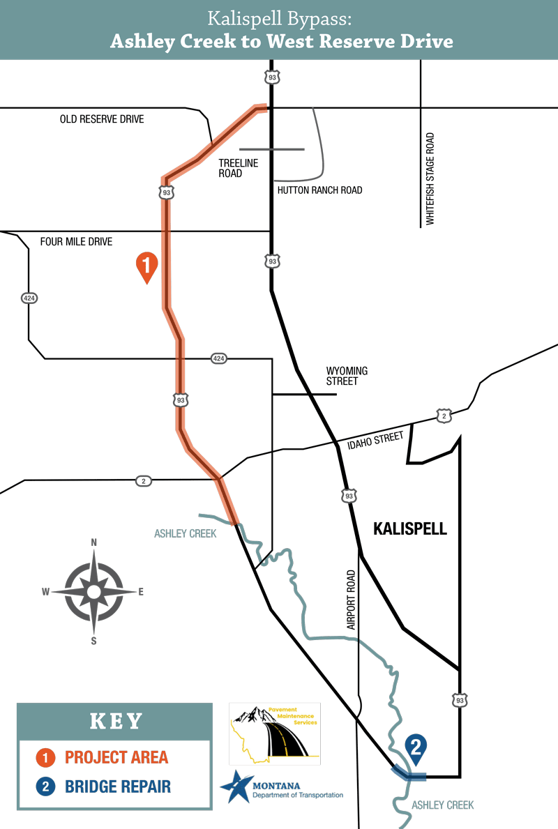 Map showing project area, which includes a section of Alternate U.S. Highway 93 in Kalispell.