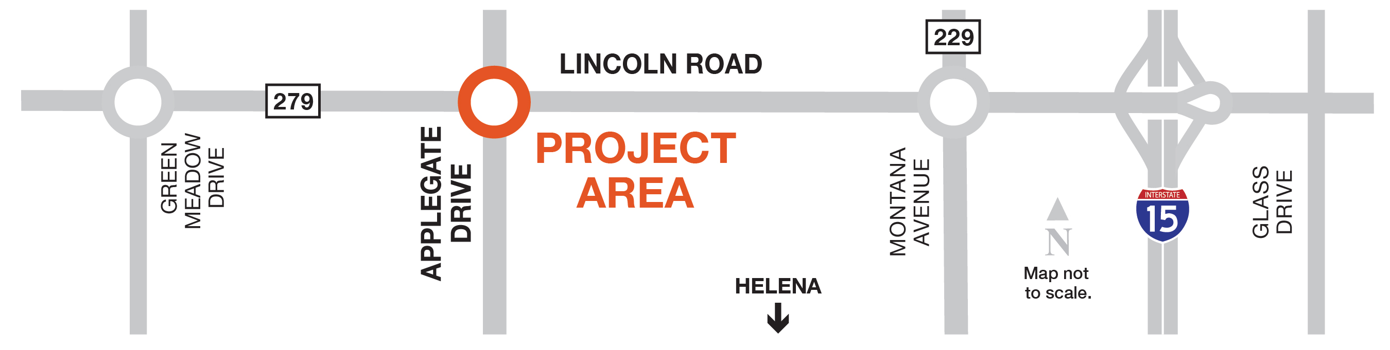 Map showing project area, which is located at the intersection of Applegate Drive and Lincoln Road in the Helena valley.