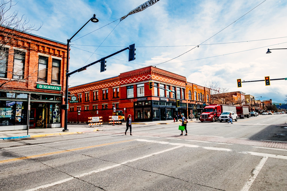 Pedestrian crossing sidewalk in Bozeman